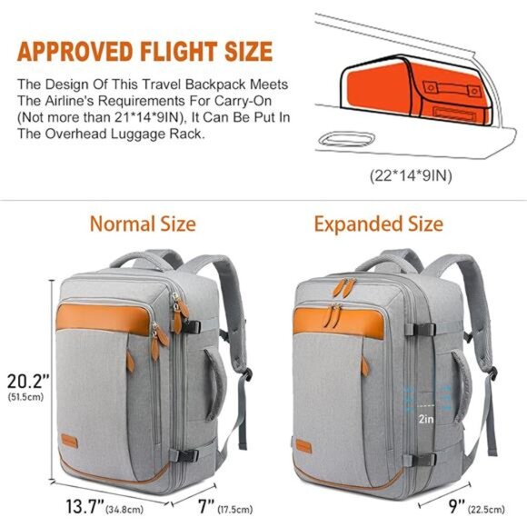 Carry on Backpack, 45L Extra Large Travel Backpack for Men & Women Suitcase Bag - Picture 3 of 7